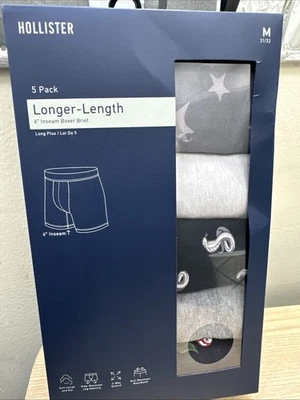 Cueca boxer Hollister com Abercrombie & Fitch comprimento clássico pacote médio com 5 - Imagem 1 de 4