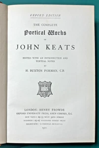ANTIQUE BOOK: 1910 THE COMPLETE POETICAL WORKS of JOHN KEATS - London - Picture 1 of 12