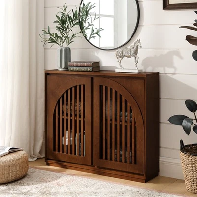 Mueble aparador acanalado moderno de mediados de siglo con 2 orificios de salida, gabinete buffet con St Foto 1 de 4