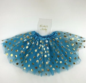 Girls Blue Tulle Skirt Gold & Silver Dot Princess Tutu Dress Up Play M/One Size - Picture 1 of 5