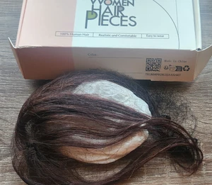 New 100% Real Human hair Light density 8" Topper for Thinning hair Dark Brown - Picture 1 of 8
