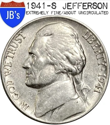 1941-S Jefferson Nickel 5c - Extremely Fine/About Uncirculated (EF/AU) - Image 1 of 4