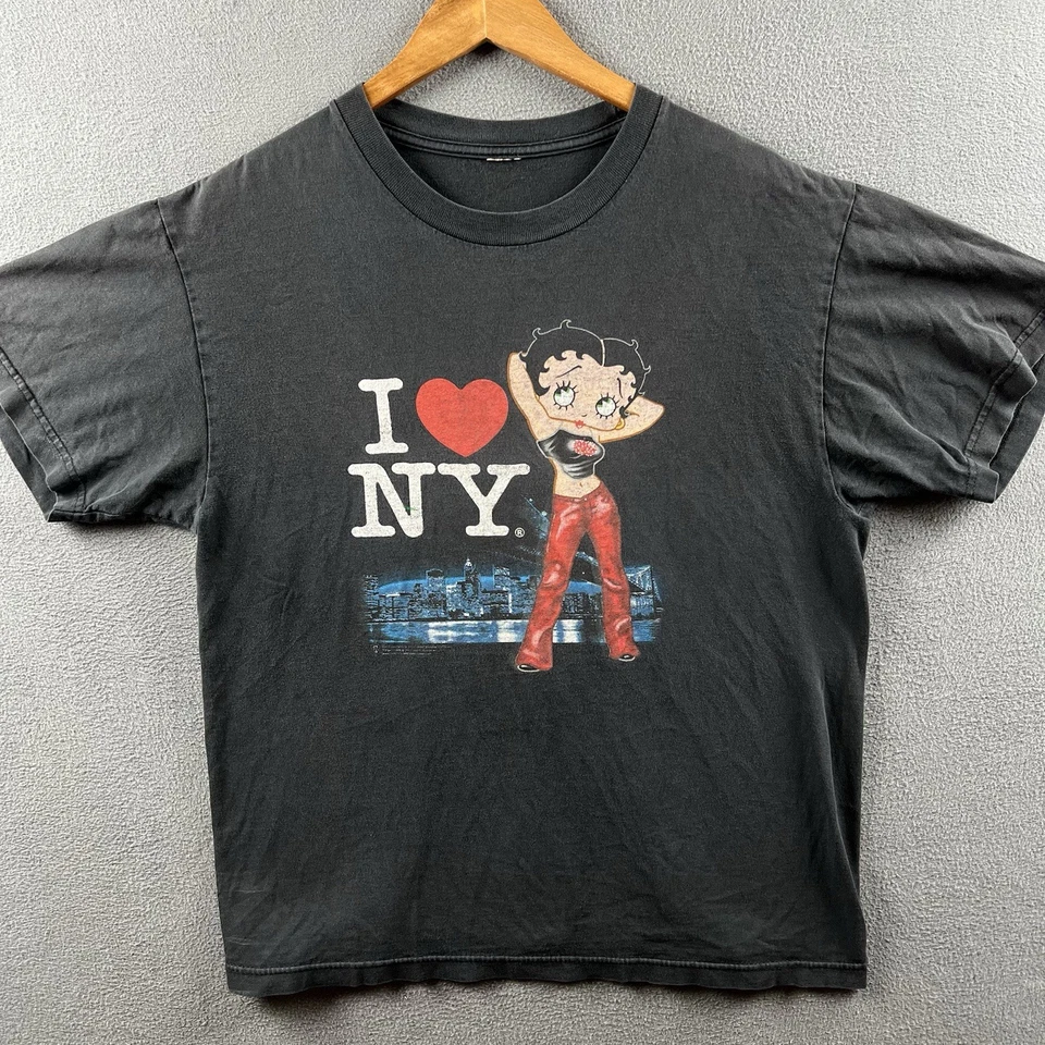 Vintage Betty Boop Shirt Adult L Black Faded I Love New York 90s NYC Manhattan - Image 1 of 4