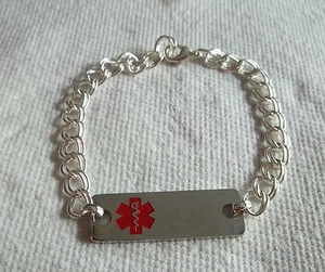 8" Stainless Steel Engravable 38x12mm Oblong shape RED Medical Alert ID Bracelet - Picture 1 of 1