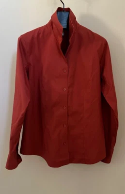 全新 复古 2004 Chico's 100% 棉 无铁俄罗斯红色领衬衫 尺寸 0 — 第 1/4 张图片