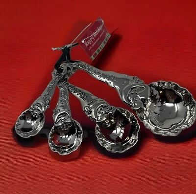 GANZ Measuring Spoons Santa Christmas 4 Piece Set Silver Tone New - Image 1 of 4
