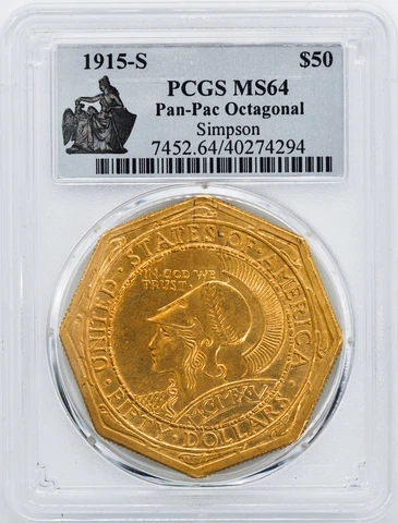 1915-S GOLD $50 PCGS MS 64 Cover