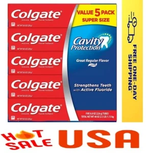 Colgate Cavity Protection Toothpaste with Fluoride, Regular Flavor, 8 oz., 5 pk. - Picture 1 of 5