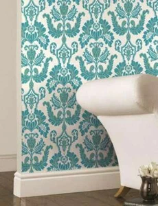 Holden Decor Statement Flock Wallpaper Cicely Turquoise- 99201 - Picture 1 of 6