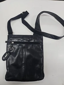 Things Terrific Genuine 100% Cowhide Leather Black Shoulder Bag Adj Straps Zip - Picture 1 of 5