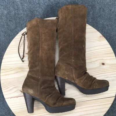 Nicole Boots Womens 8.5 M Aboard Tall Riding Brown Suede Leather Cone Heels - Image 1 of 4