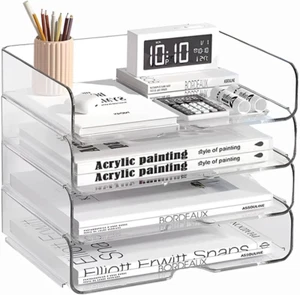4-Tier Paper Organizer for Desk, Stackable Desk Organizer Paper Tray, Ideal for - Picture 1 of 7