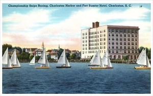 Postal de lino de colección Championship Snipe Racing Charleston Harbor SC Sumter Hotel de colección - Imagen 1 de 2