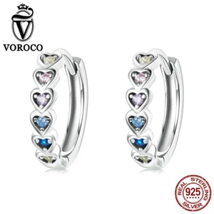 Authentic 925 Sterling Silver Rainbow Love Hoop Earrings For Women Girls VOROCO