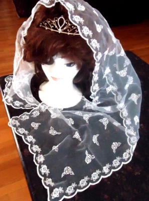 Mantilla de encaje blanco iglesia capilla velo bufanda mujer cubierta para la cabeza Foto 1 de 4