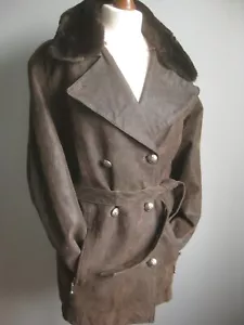 CHAQUETA DE CUERO REAL C&A MILITAR 14 cinturón cuello piel steampunk DE COLECCIÓN desgastado - Imagen 1 de 14