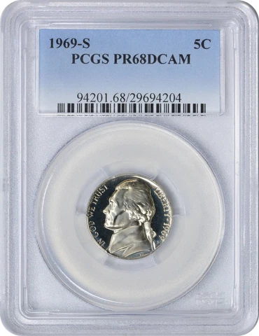 1969-S Jefferson Nickel PR68DCAM PCGS Cover
