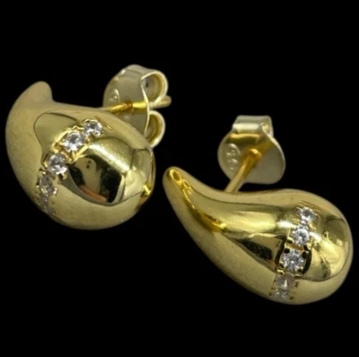 Orecchini Donna in Argento 925 a Goccia dorati a bottone firmati Made in Italy - Immagine 1 di 4