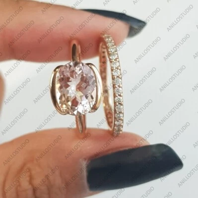 Anillo de eternidad solitario natural con pavé real de diamantes en oro de 14 k Foto 1 de 4