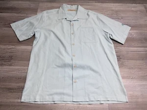 Vintage Tommy Bahama Mens 100% Silk Shirt Solid Baby Blue Button Up Size Medium - Picture 1 of 8