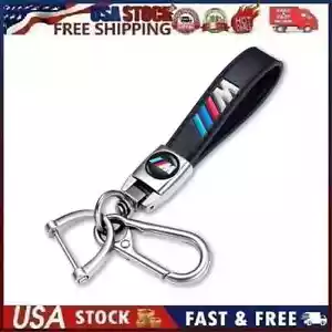 Genuine Leather Car Keychain Set for B-M-W M Sport Key Ring Lanyard Chrome Sty3 - Picture 1 of 14