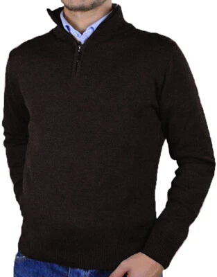 maglione mezza zip uomo in lana merinos Andrea Ardenti marrone Made in Italy