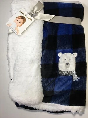 Blankets Beyond Blue Plaid Blanket Gray Bear White Sherpa - Image 1 of 4