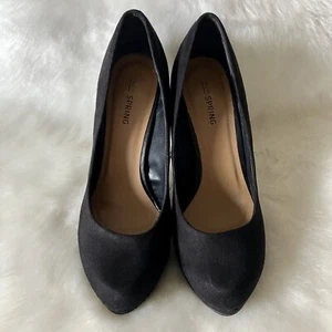 CALL IT SPRING SUEDE STILETTO HEEL PLATFORM PUMPS ALMOND TOE BLACK SZ 7 / 37.5 - Picture 1 of 8