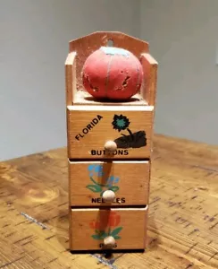 Vtg 3 Drawer Florida Themed Souvenir Wood Sewing Notions Caddy Holder Organizer - Picture 1 of 14
