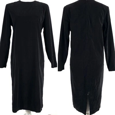 Vestido Vintage Hecho a Mano Negro Terciopelo Almohadillas para los Hombros Abertura Trasera Manga Larga DEFECTUOSO Foto 1 de 4