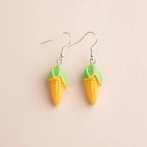 Cute Corn Fruit Vegetable Veggies Farmer Market Dangle Drop Hook Earrings - Picture 1 of 1