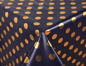 Abwischbare Tischdecke Vinyl Kunststoff ECKIG RUND gepunktet gold blau 150 cm - Bild 1 von 8