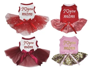 I Love You Mom Red Cotton Top White Striped Tutu Pet Dog Puppy Dress - Picture 1 of 7