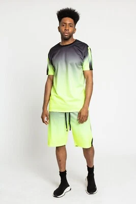 Victorious Para Hombre Informal Gradiente Ombre Camiseta Con Cordón Pantalones Cortos Conjunto ST402 Foto 1 de 2