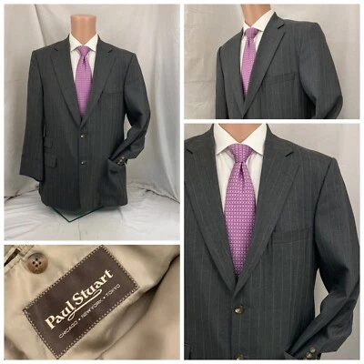 Blazer Paul Stuart 42R Gris Rayas 2 Btn 100% Lana 2 Ventilaciones Hecho en Canadá YGI Y1-904 Foto 1 de 4