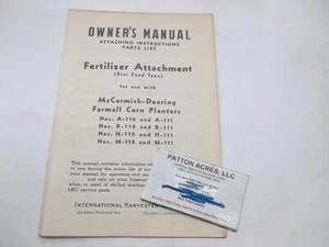 Owner's Manual for McCormick-Deering Farmall Fertilizer Attach A-110 A-111 B-110 - Picture 1 of 3