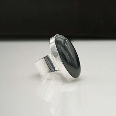Gradevole Onice Nera Gemma 925 Argento Sterling Fatto a Mano Anello Tutti Misura - Immagine 1 di 4