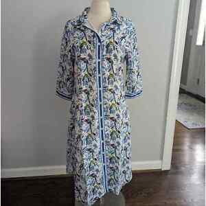 NEW Isla Payal Parrot Bird Button Down Dress Size Large w/ Side Slit Block Print