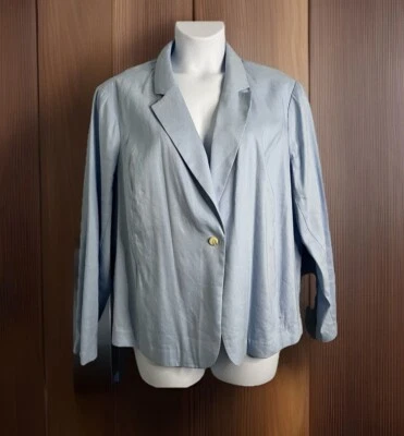 Chaqueta Blazer J. Jill Para Mujer Azul Aqua Mezcla de Lino Dos Botones Talla 2X Foto 1 de 4