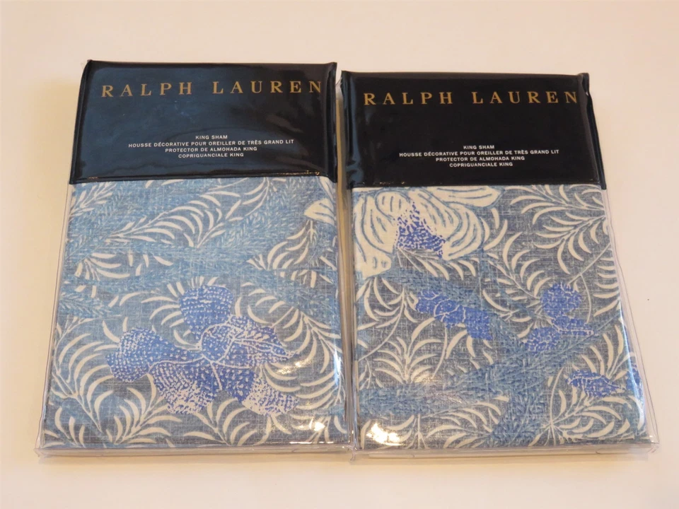 Pair 2 Ralph Lauren King Pillow Shams Meadow Lane Kaley Blue 1st Qual