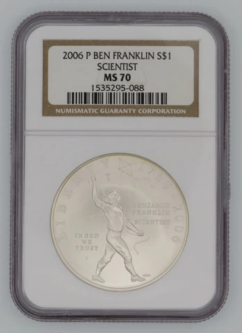 2006-P Ben Franklin Scientist Silver Dollar Commemorative Coin NGC MS70 Cover