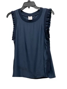 5 a 7 Cinq A Sept Lenore Sleeveless Blouse In Navy Silk With Ruffle Trim S4 New - Picture 1 of 10