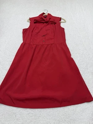 Tommy Hilfiger Mini Dress Women Red Tie Neck Vacay Preppy Retro Size 16 - Image 1 of 4