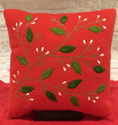 Crate And Barrel Garland Christmas Pillow 12”  Embroidered Wool Blend Decor - Image 1 of 4
