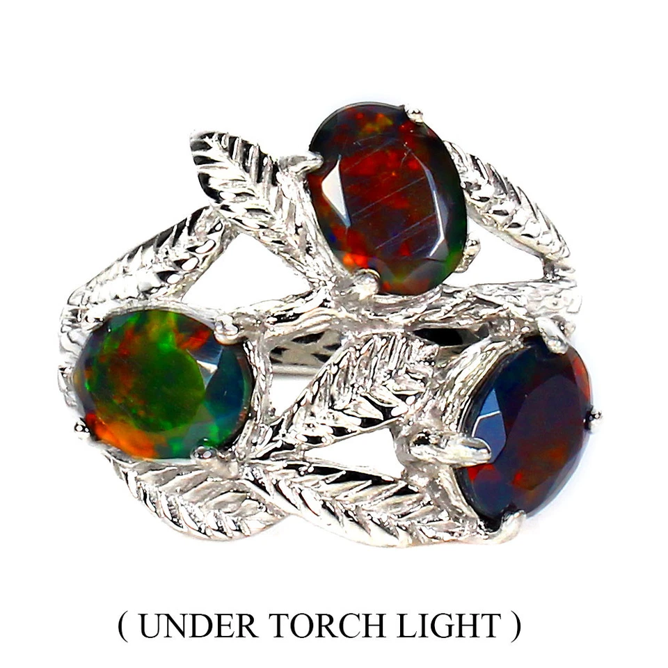 Anillo de plata de ley 925 ovalado ópalo negro 8x6 mm piedras preciosas naturales joyería tamaño 8,5 Foto 1 de 4