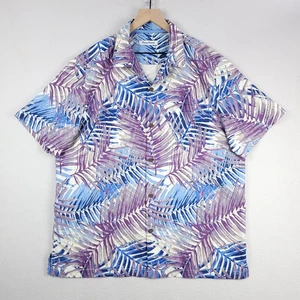 Tommy Bahama Shirt Mens XL Beige Blue Purple Tropical Palm Silk Blend Button Up - Picture 1 of 15