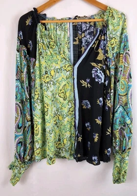 Blusa Free People Manga Larga Géminis Estampado Mixto Cachemira Floral Talla Mediana/Nueva  Foto 1 de 4