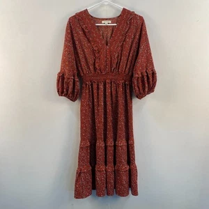 Max Studio Womens Medium Dress Red Floral Pullover Short Sleeve Tiered Ruffle - Picture 1 of 13