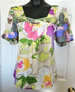 Sunny Leigh 2X mehrfarbig Schmuckton Blumendruck Satin Top Bluse Flügelärmel - Bild 1 von 4