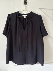 Nine West Damen Bluse Schwarz Kurzarm Shirt Größe L Rüschenausschnitt - Bild 1 von 13